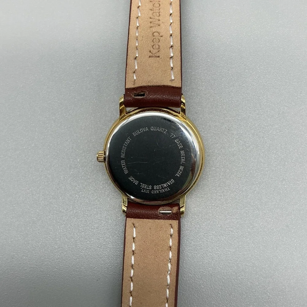 Bulova Womens Watch 26mm Cream Dial Brown Leather Strap Gold Tone New Battery
